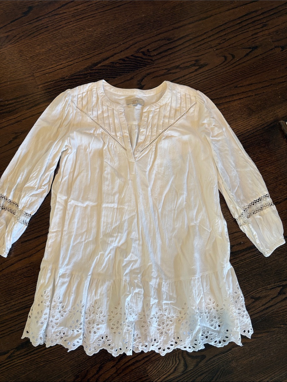 LOFT White Eyelet V‑Neck Mini Dress
